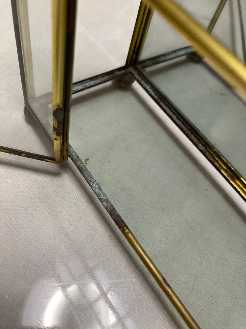 ＊クリスマスセール♪＊訳あり ビンテージ☆アーチ型ガラスショーケース 真鍮 収納