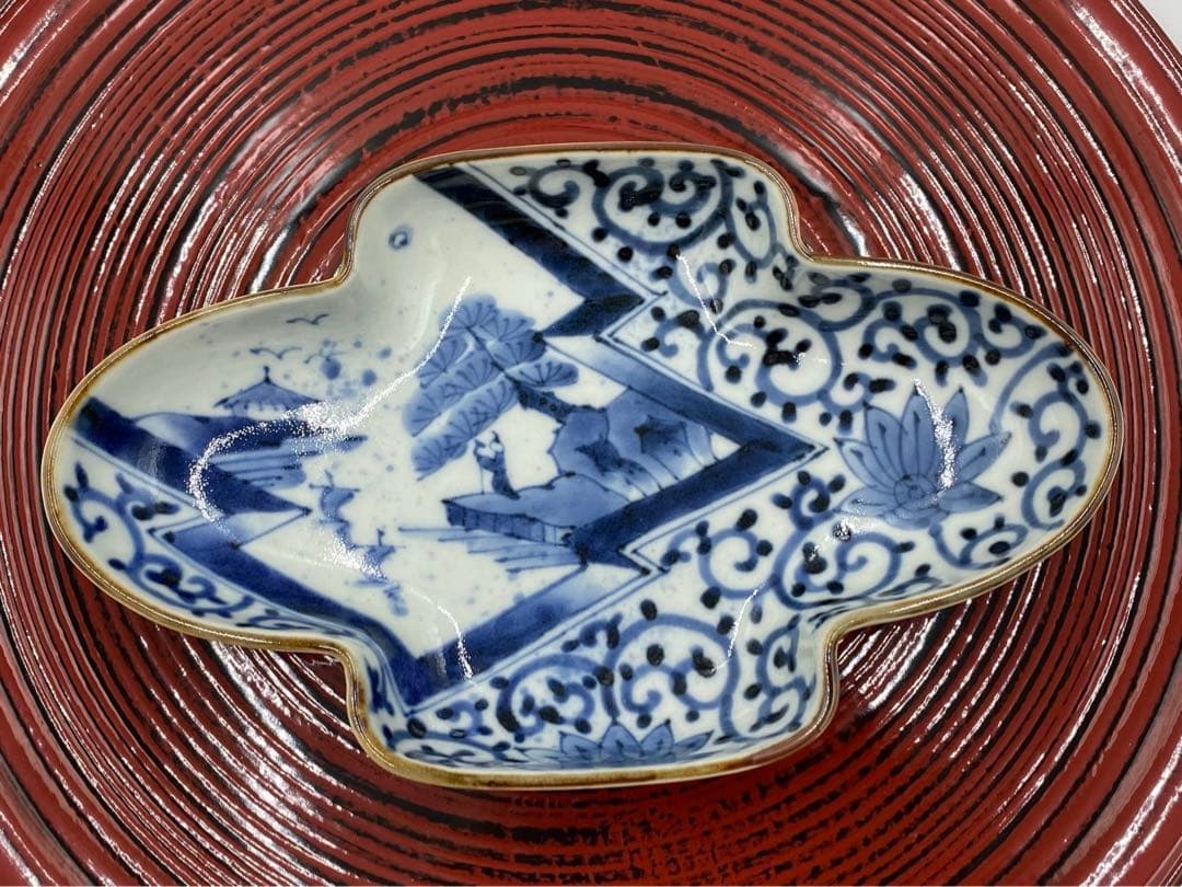 【☆希少なお品☆】【新品】有田焼福泉窯　染付山水蛸唐草雲型向付　日本料理