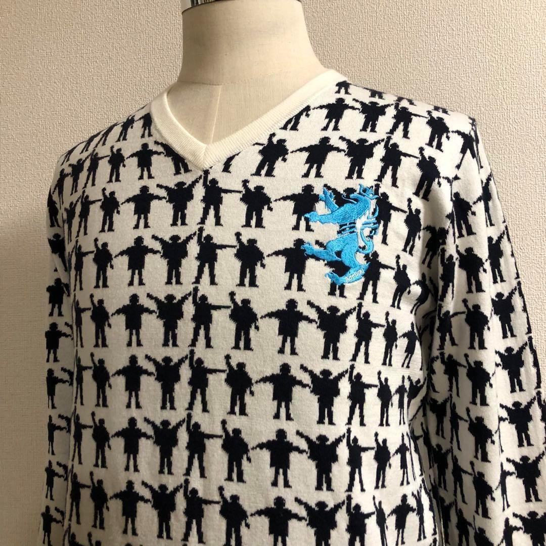 アドミラルゴルフ ビートルズ コラボ ニット ホワイト 総柄 Lサイズ