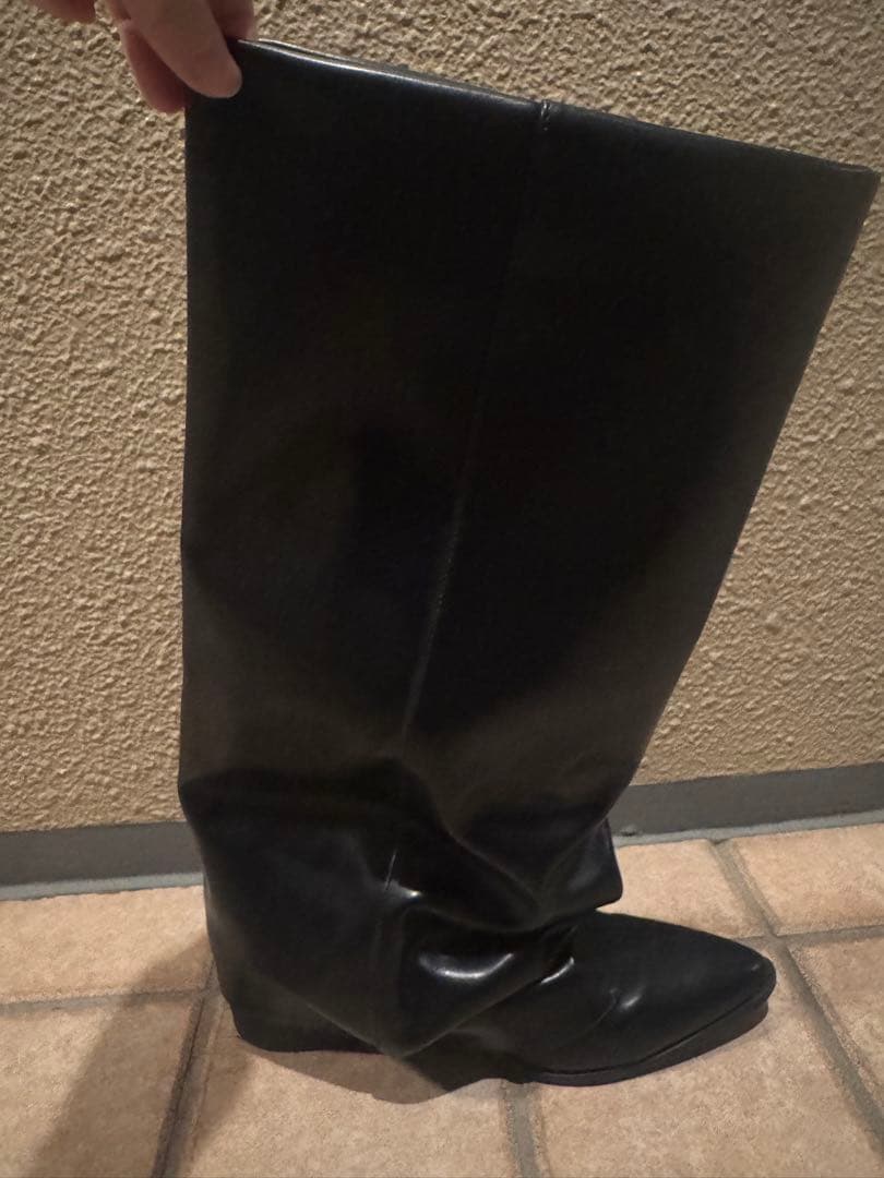 ペロ Heather カバーストレッチロングブーツ 黒