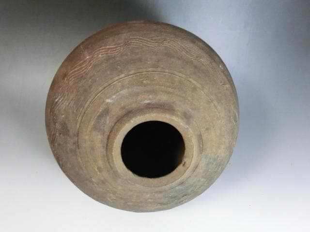 壷■古備前「堂」素焼き 箆目 古い花瓶花器 丸古壺 時代物 骨董品 古美術■