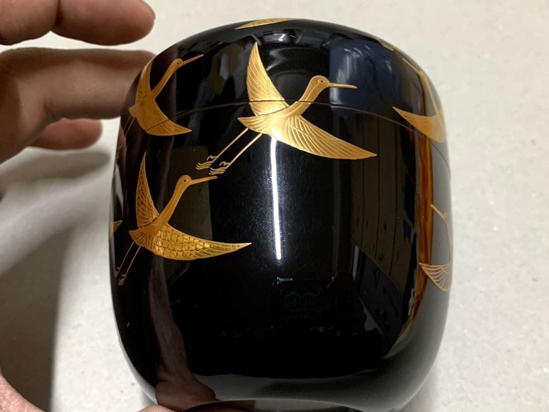 群鶴 内銀溜塗 内銀 棗 大棗 茶道具 茶器 蒔絵 青貝 螺鈿