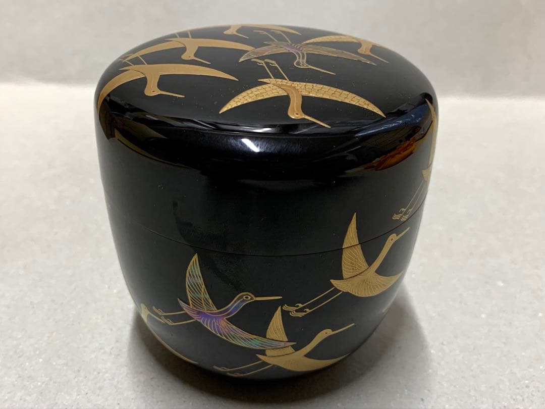 群鶴 内銀溜塗 内銀 棗 大棗 茶道具 茶器 蒔絵 青貝 螺鈿