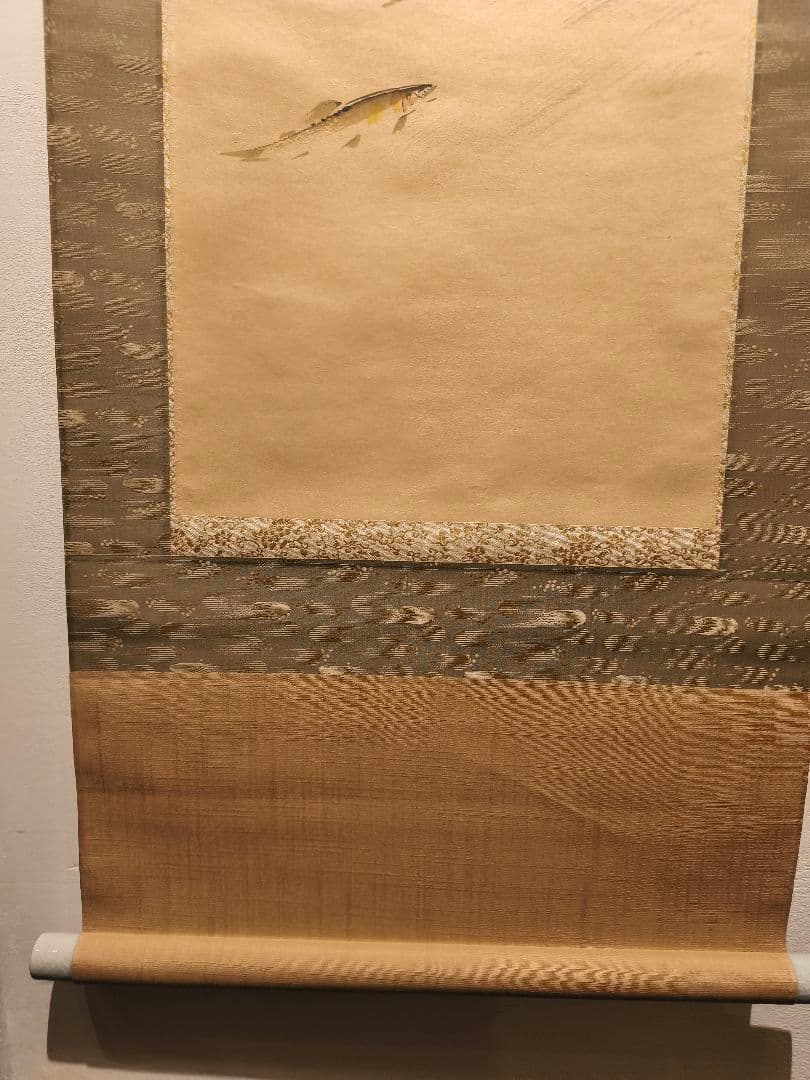 【茶道具】前大徳寺　須賀玄道和尚筆　清流鮎画賛「清流無間断」　軸C133