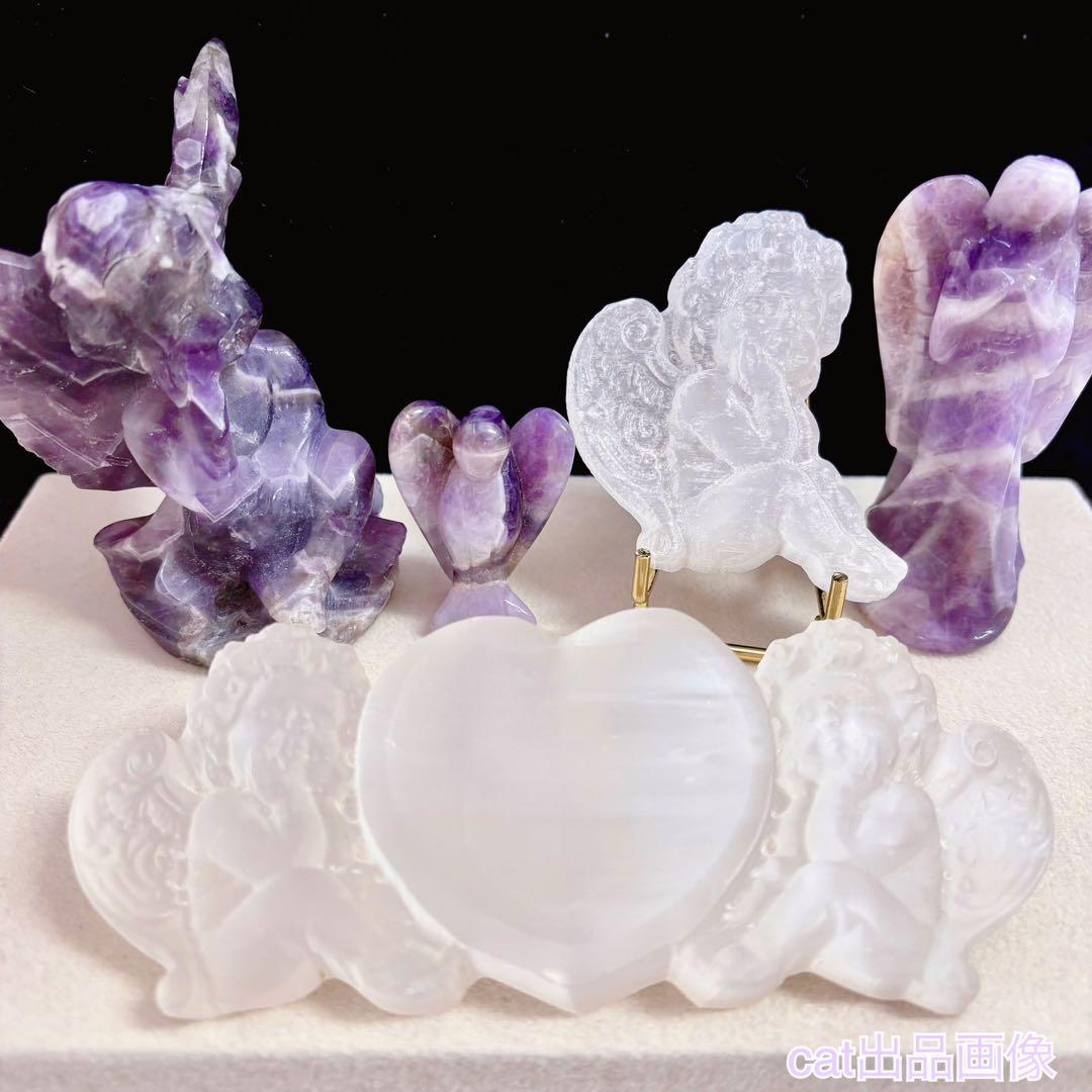天然石 アメジスト セレナイト 天使 エンジェル 女神 パワーストーン 置物