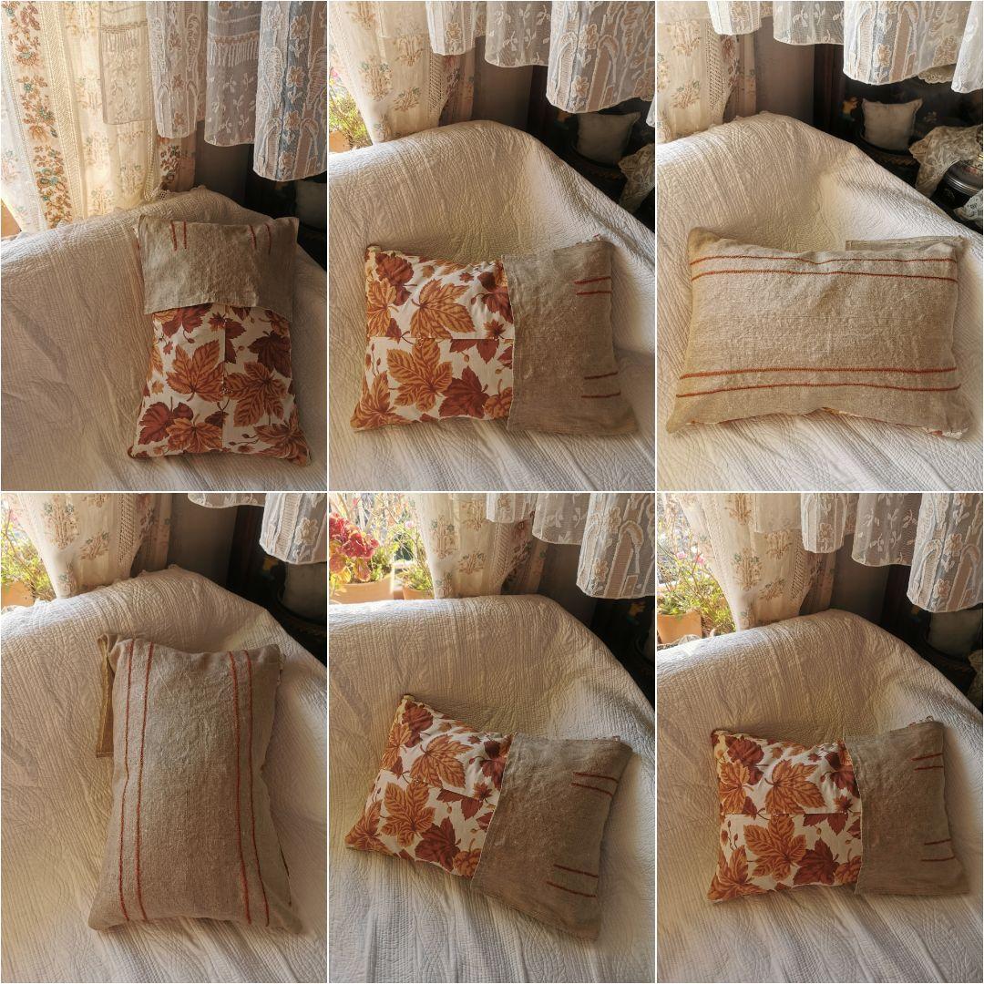 アンティーク フレンチファブリック＆リネン色糸刺繍 衣装ケース クッションカバー