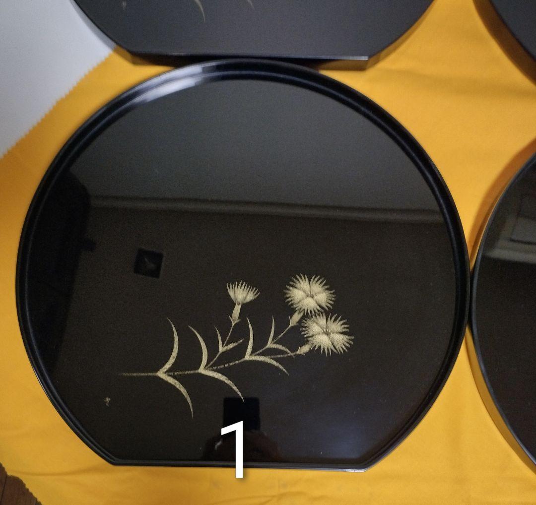 輪島塗　撫子沈金　卓上膳5客　作家もの　 三谷吾一