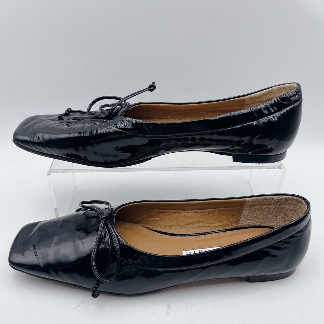 美品✨ピッピシック スクエアトゥ エナメル リボンフラットシューズ 36.5 黒