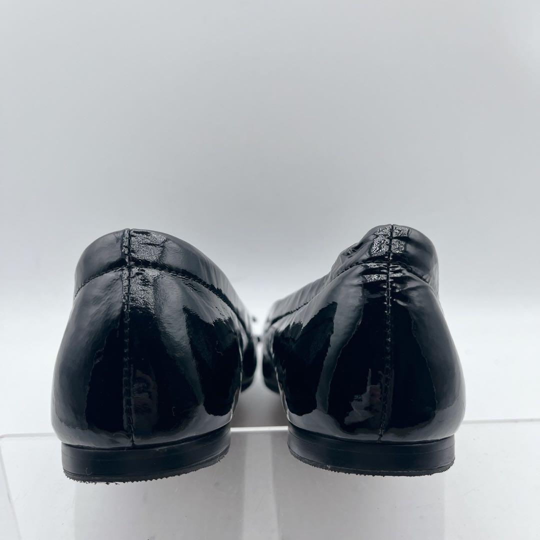 美品✨ピッピシック スクエアトゥ エナメル リボンフラットシューズ 36.5 黒