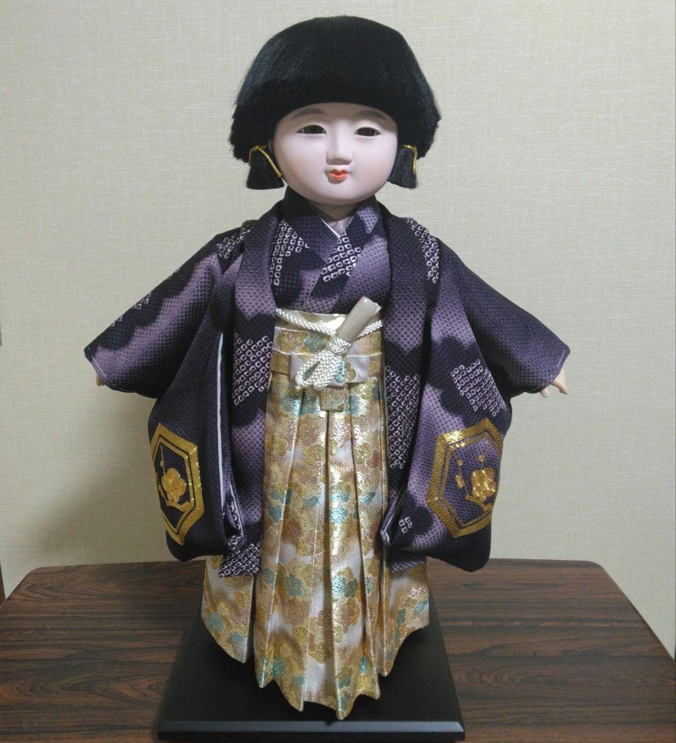 市松人形　絞り染め　金刺しゅう　金彩　寿宝作　ガラスケース付き　４５cm