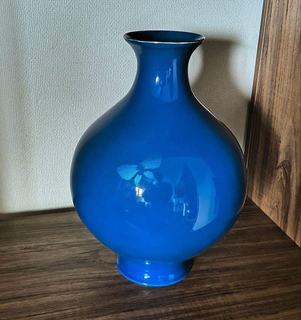美品 青銅製 深青色花瓶 後藤銅器店