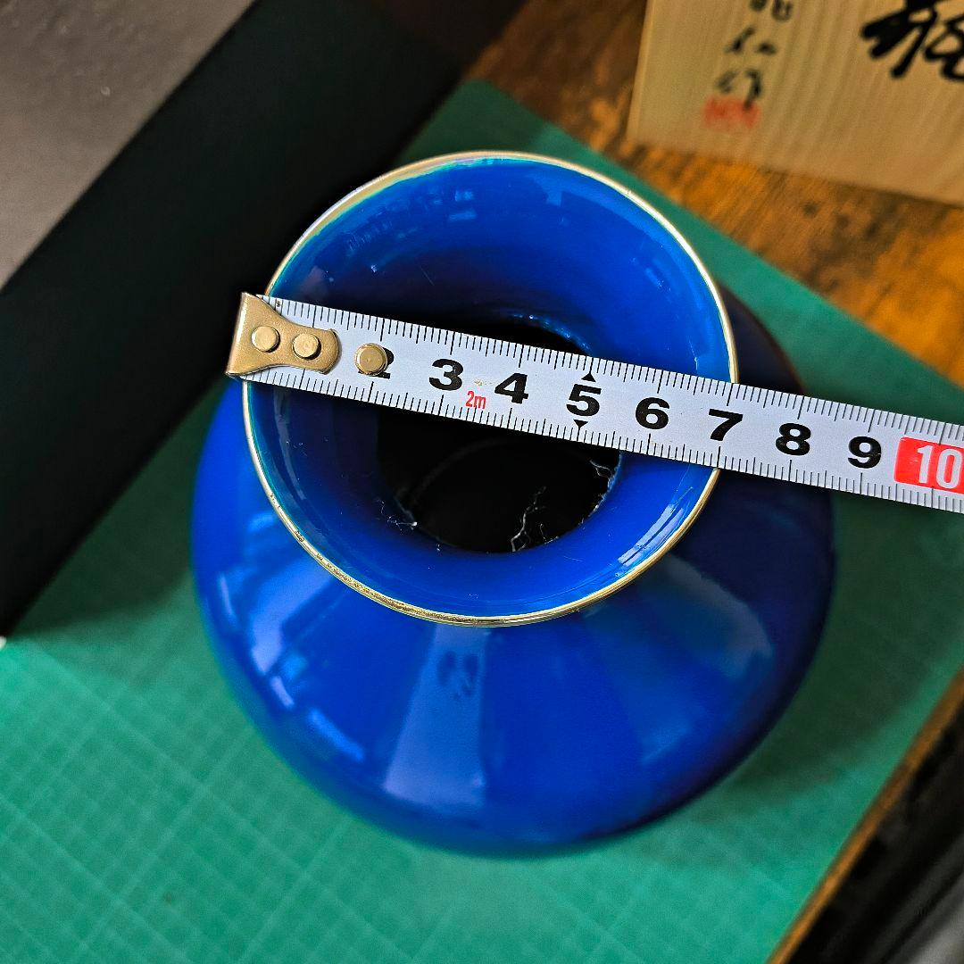 美品 青銅製 深青色花瓶 後藤銅器店