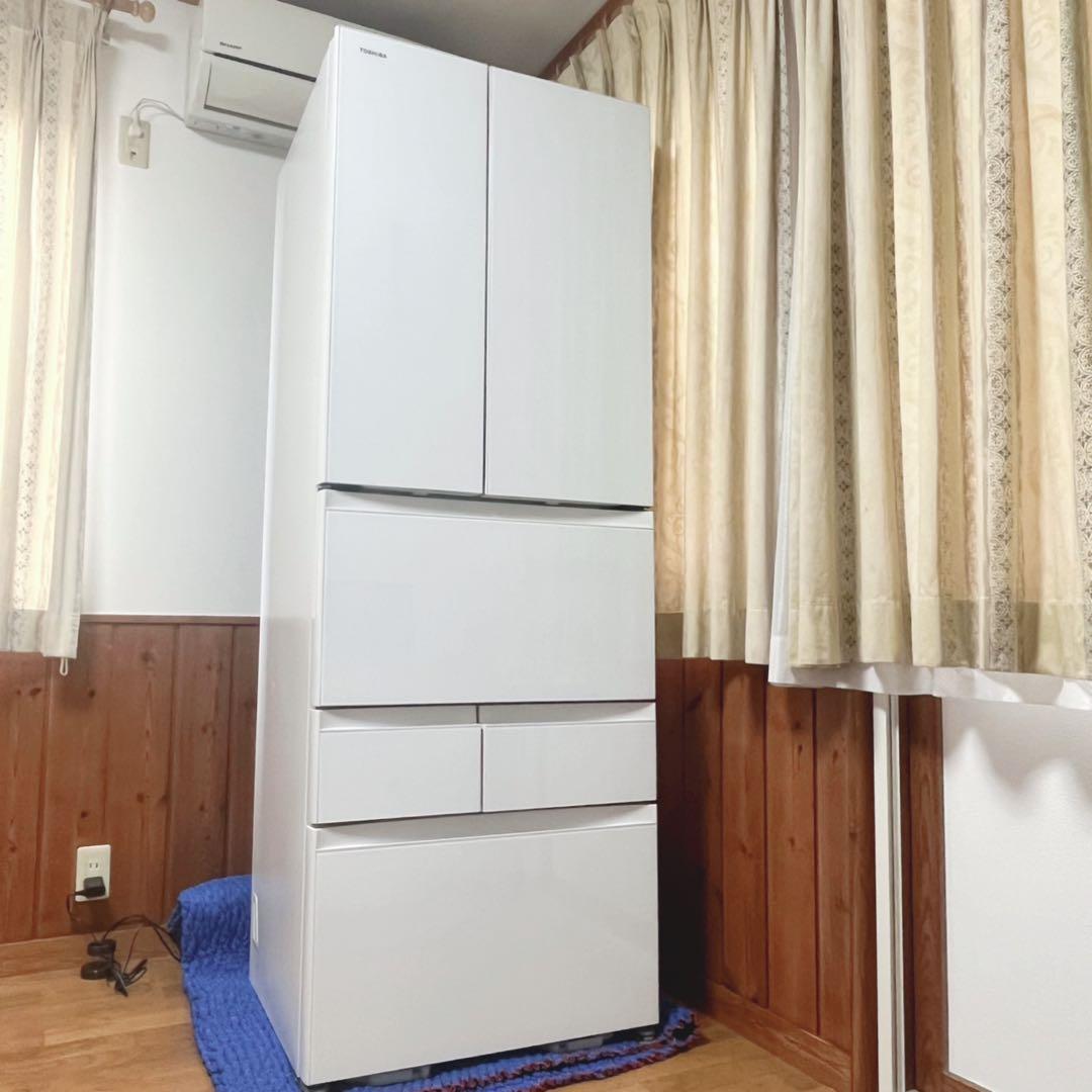 取付無料！東芝ベジータ真ん中野菜室おしゃれホワイトインテリア6ドア冷蔵庫！洗濯機