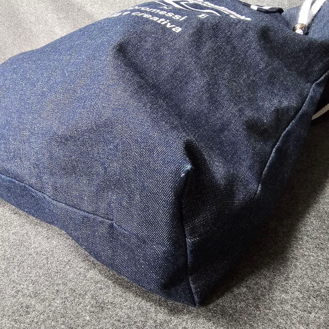 【ムータマリン】ロゴマーク多数 肩掛けデニムトートバッグ 男女兼用