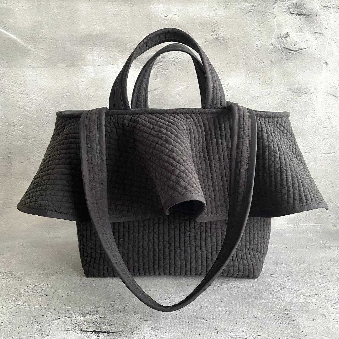 フリル付きヌビトートバッグ　2way ヌビバッグ　ブラック　ハンドメイド