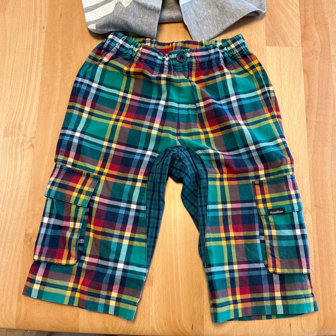 ファミリア　新品ピアノ鍵盤Tシャツ　緑系チェックハーフパンツ　120cm セット