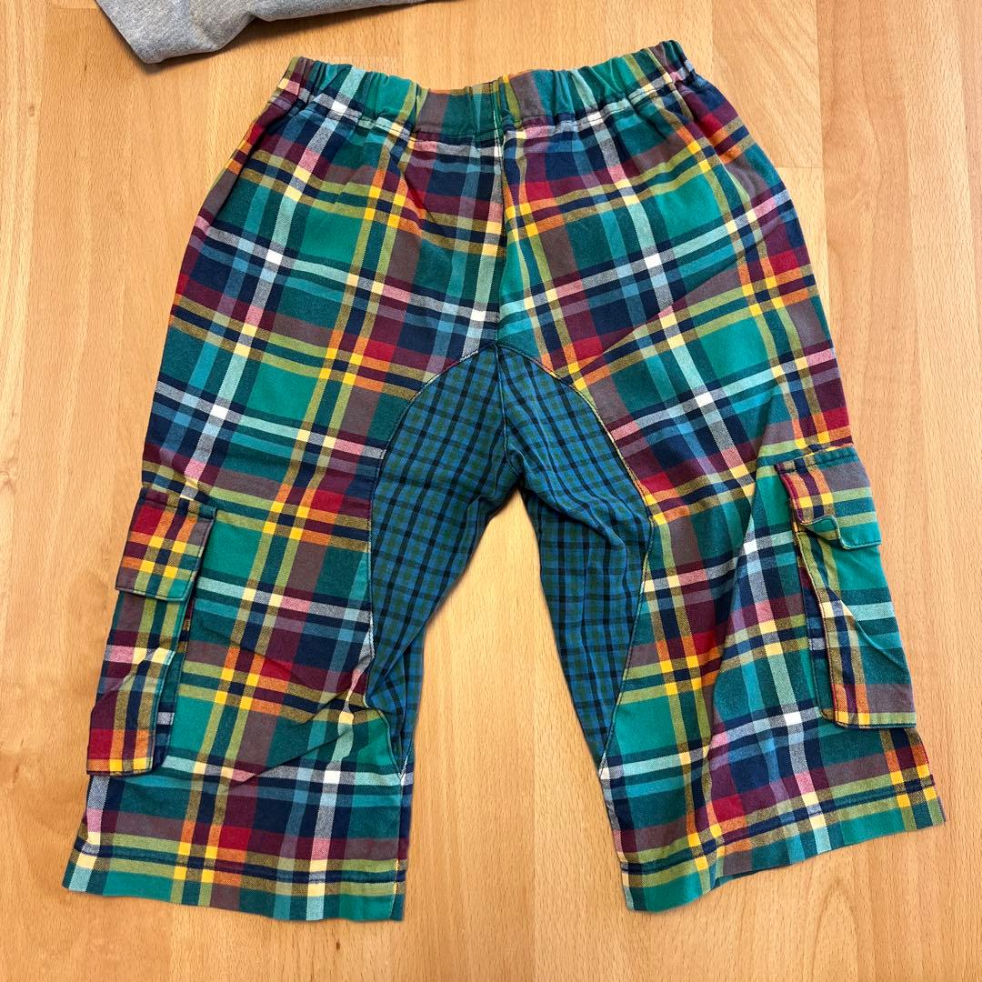 ファミリア　新品ピアノ鍵盤Tシャツ　緑系チェックハーフパンツ　120cm セット