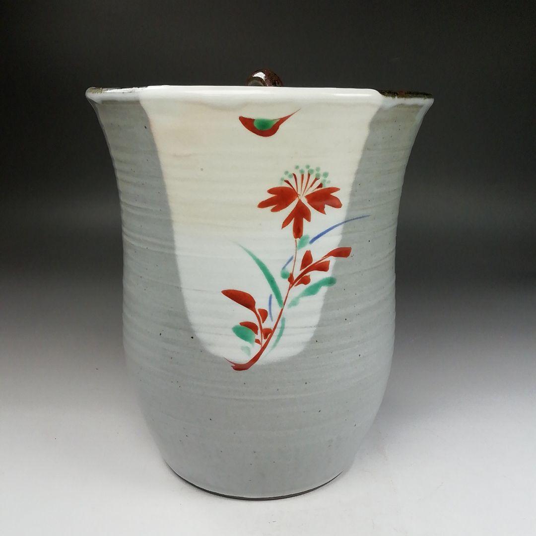 Ｗ１５２　水指　『赤絵　草花文』『文月和香 作』　共箱　茶道具