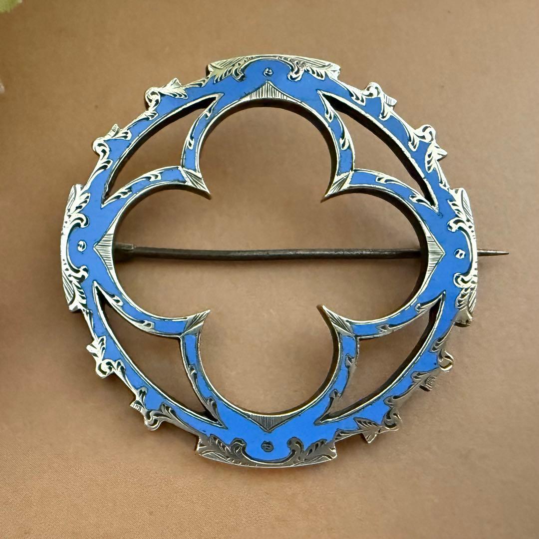 アンティークスコティッシュブローチブルーのエナメルエマイユ七宝　美しい図案