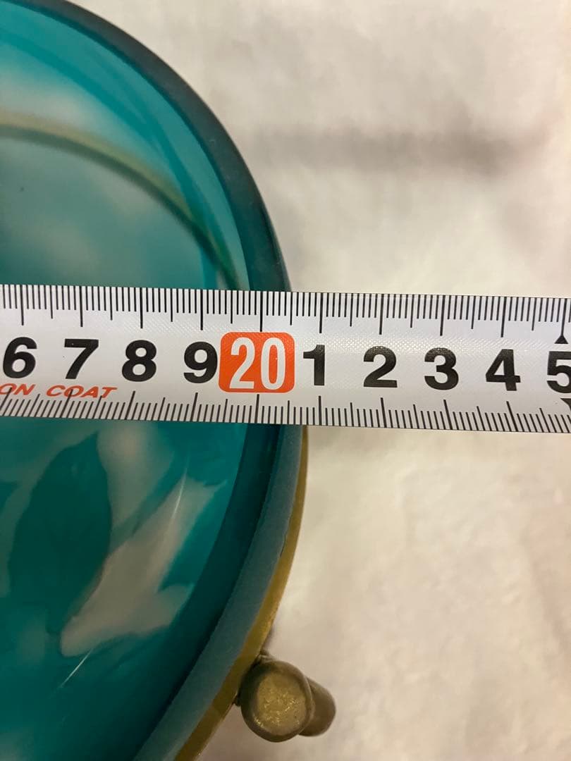 青色ガラスボウル 金属スタンド付き