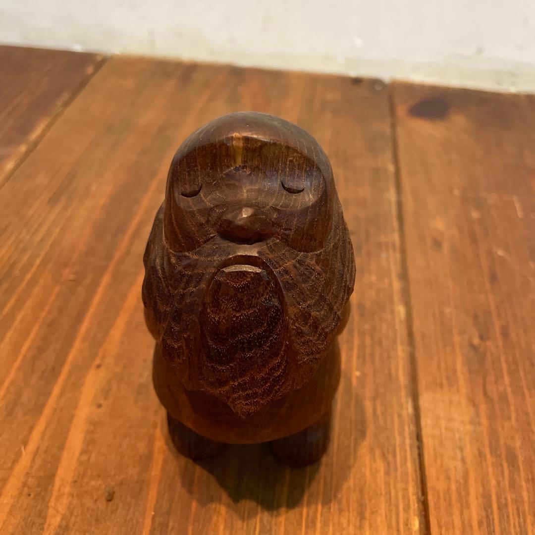 美品　木製　コロポックル　木彫り　彫刻　オブジェ　置物　縁起物　可愛いらしい表情