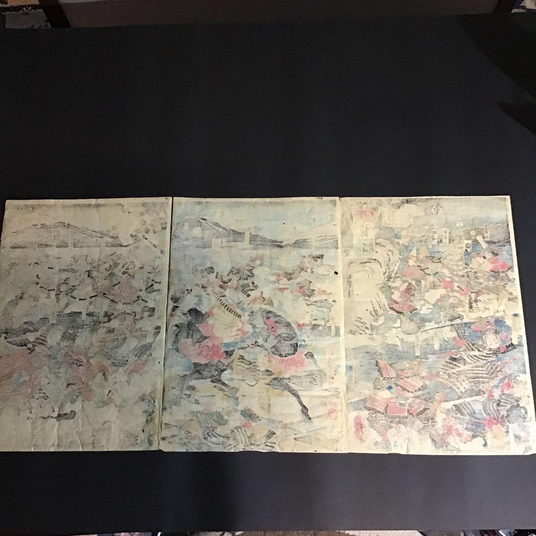 信州川中島大合戦場　上杉謙信x武田信玄　江戸版画3枚綴　希少