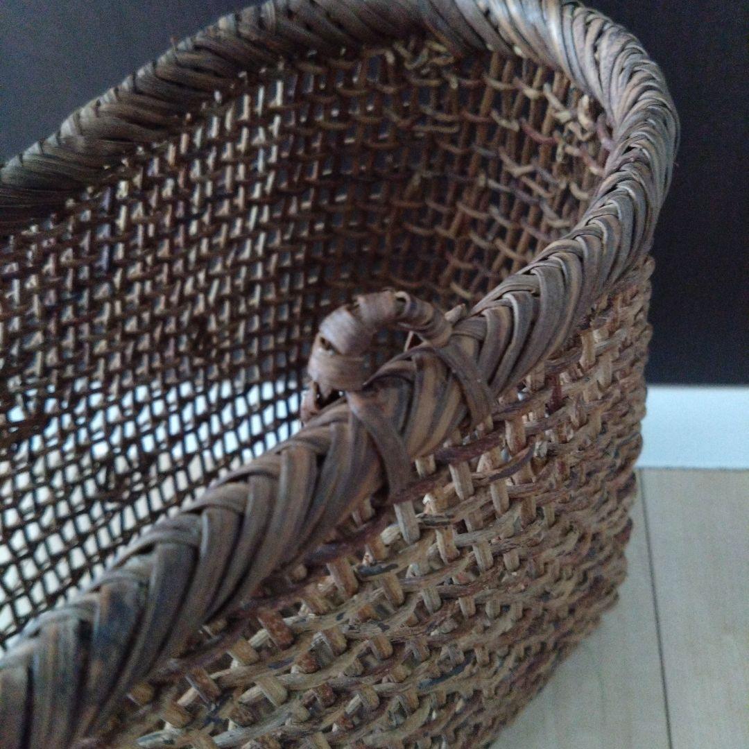 古民具 古道具 山のつる 手編み 飴色 あけびかご 籠