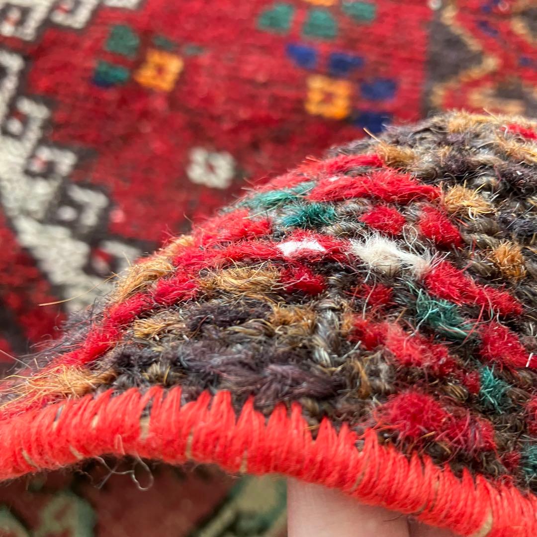 温かざっくり編み✳︎クリスマスレッド　　ロング　ランナー　トルコヴィンテージラグ