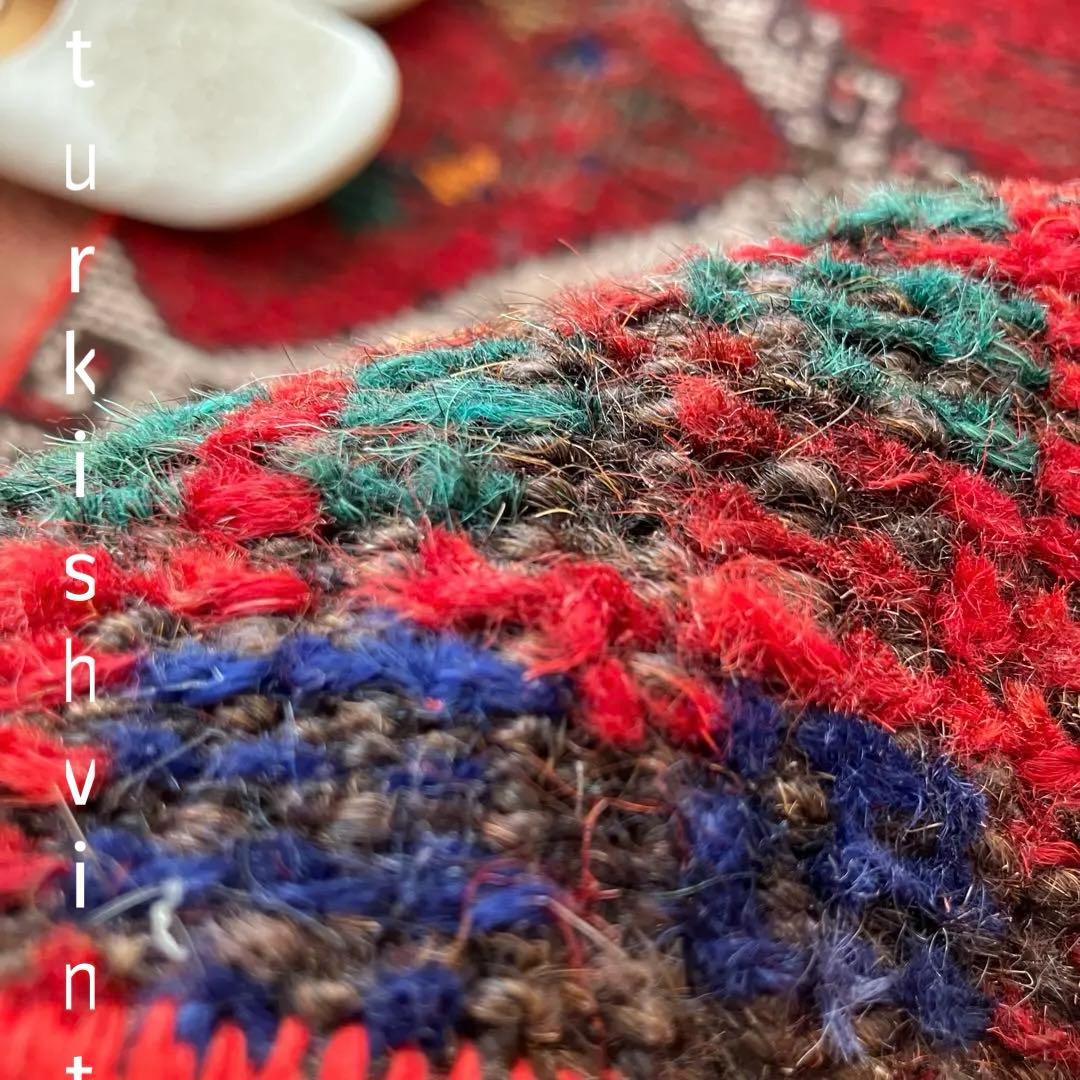 温かざっくり編み✳︎クリスマスレッド　　ロング　ランナー　トルコヴィンテージラグ