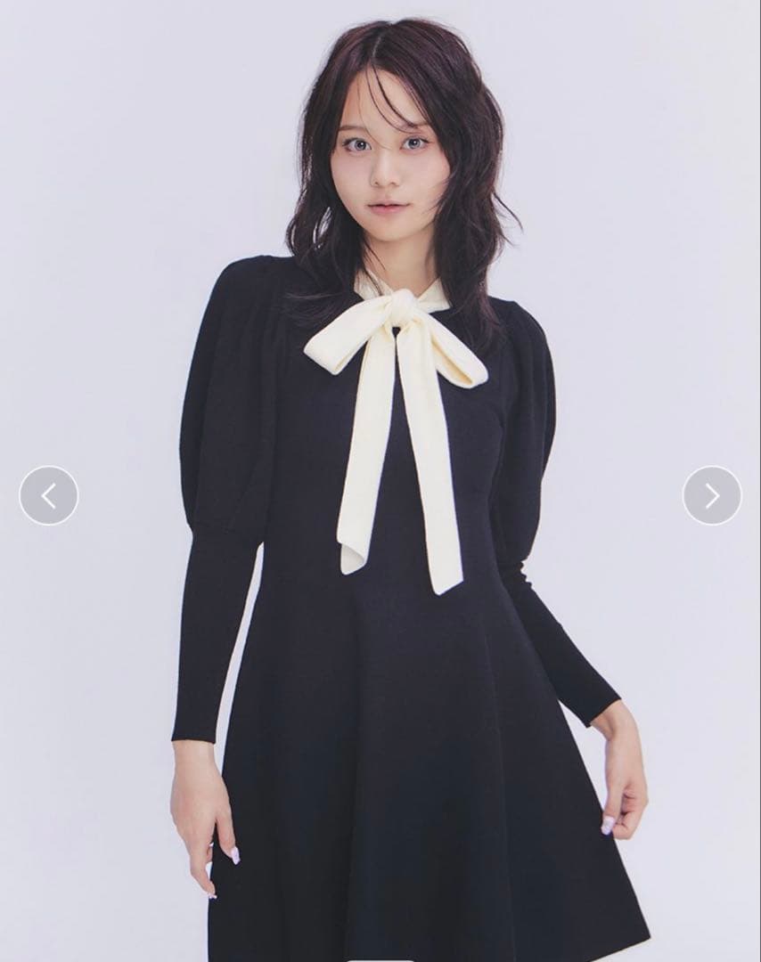 リリーブラウン lily brownボウタイリボンニットワンピース