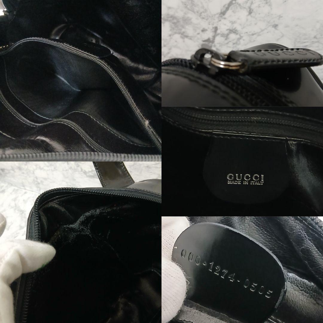 GUCCI GGエンボス ミニボストンバッグ パテントレザー イタリア製 黒