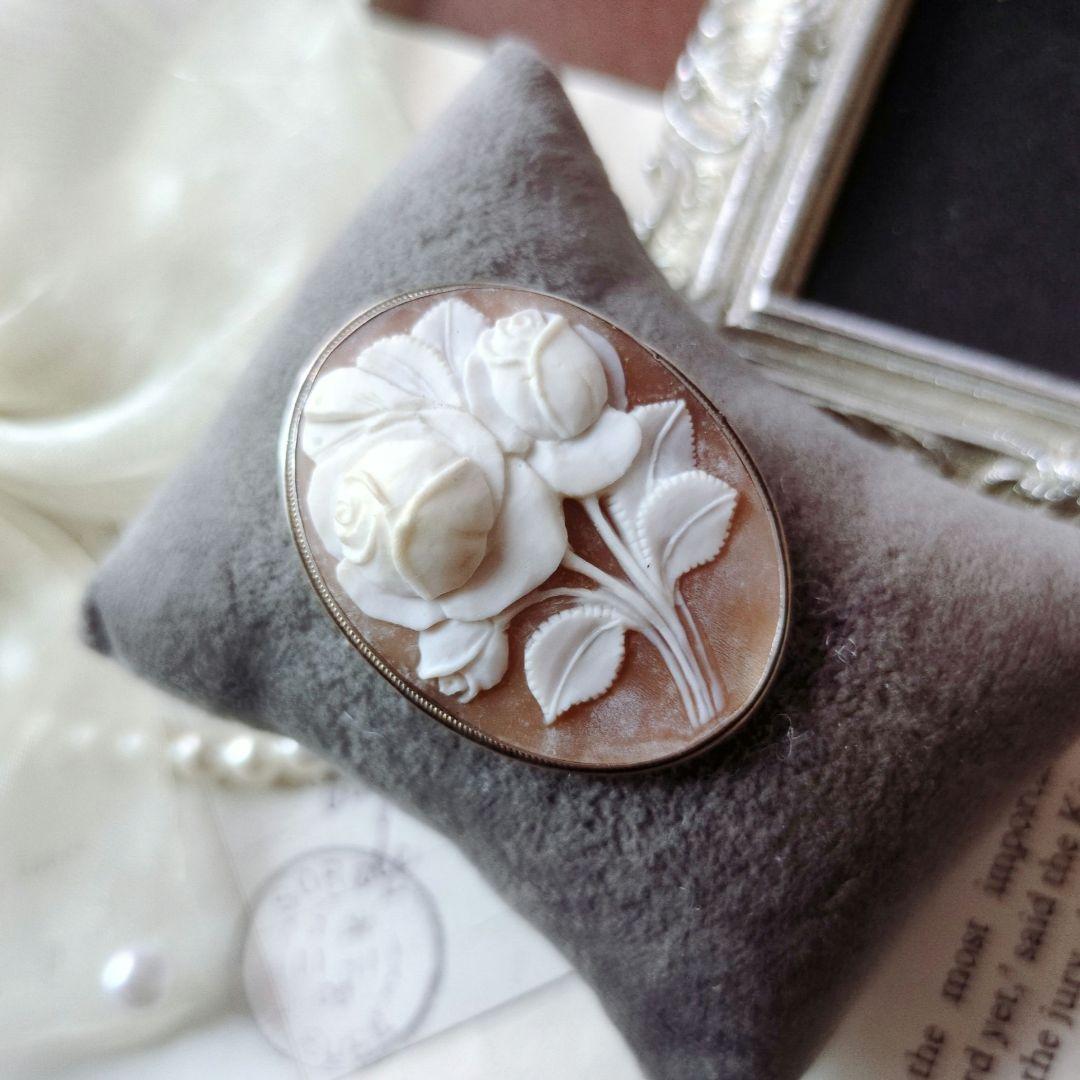 ITALY SILVER900 シェルカメオ ローズ ブローチ ペンダント 薔薇