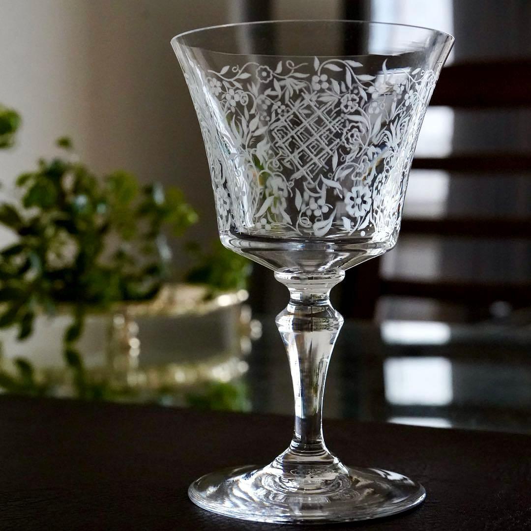 極美品★オールドバカラ★エッチング★フラワー★ワイングラス★1脚 A★レア極希少