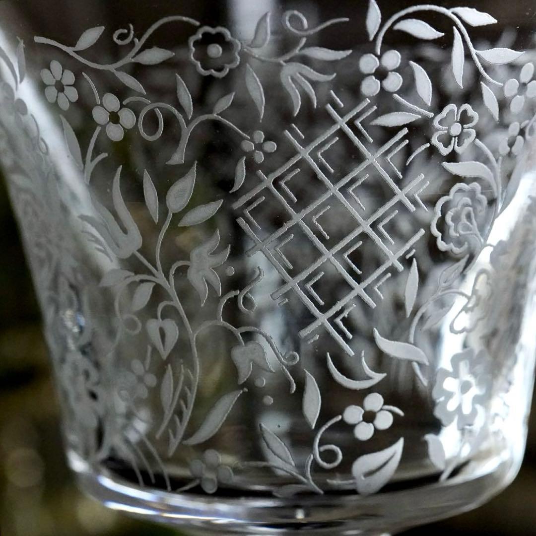 極美品★オールドバカラ★エッチング★フラワー★ワイングラス★1脚 A★レア極希少