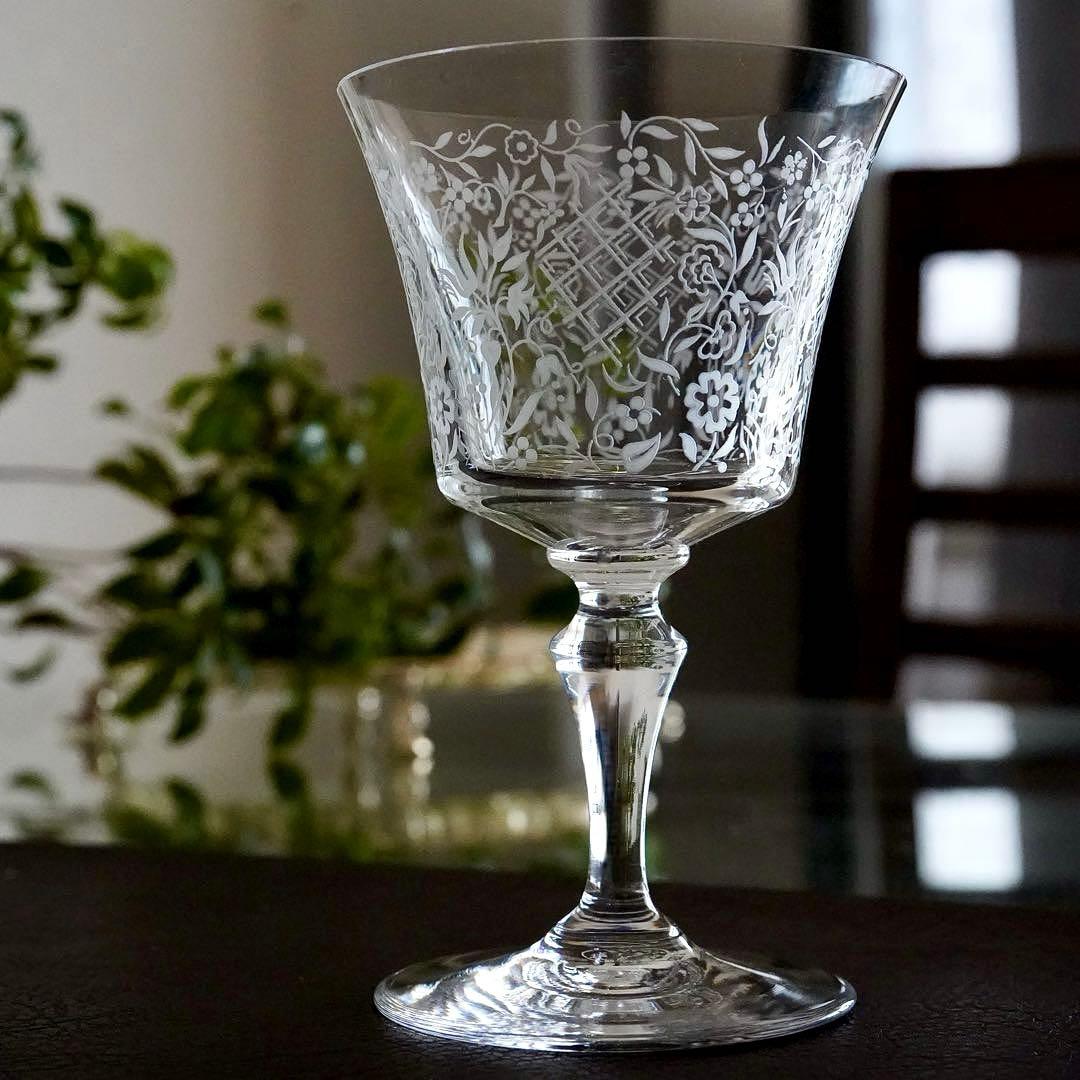 極美品★オールドバカラ★エッチング★フラワー★ワイングラス★1脚 A★レア極希少