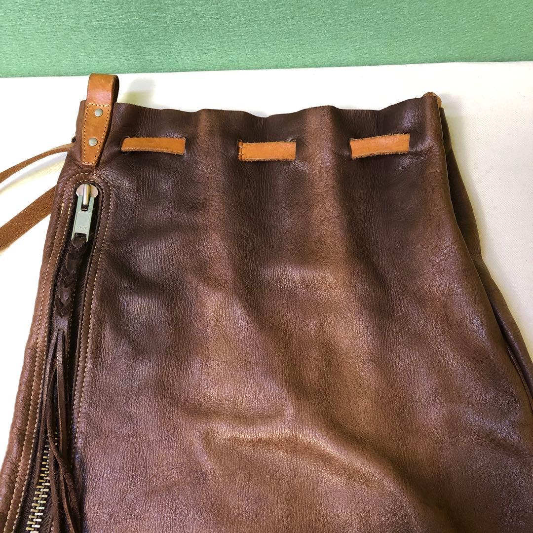 と89●REDMOON レッドムーン レザー巾着ショルダーバッグ 本革 ブラウン