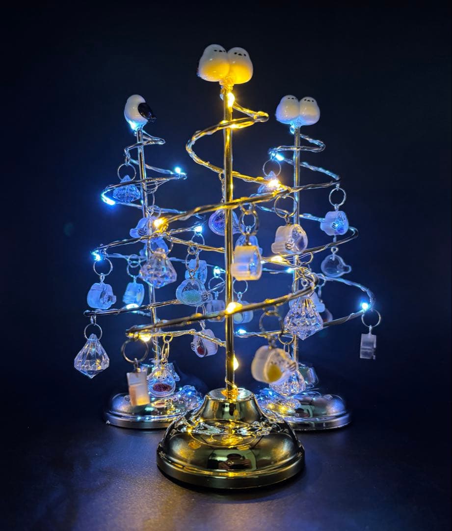 天然石　シマエナガクリスマスツリー　常夜灯