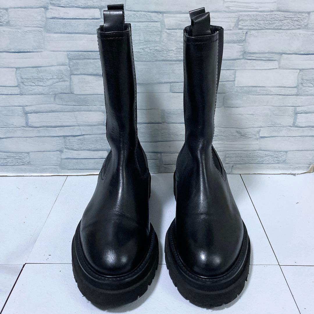 美品 パスクッチ イエナ別注 サイドゴアブーツ 36 本革 軽量 厚底 黒