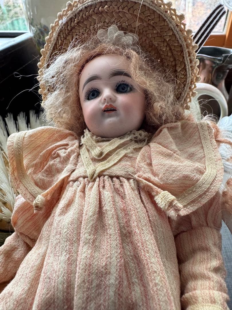 アンマークド、アーリーケストナー アンティークビスクドール ストローハット付き