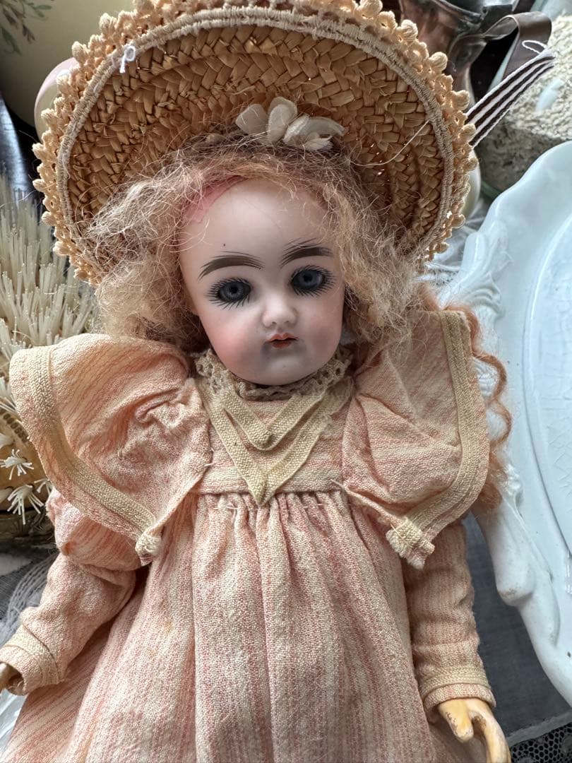 アンマークド、アーリーケストナー アンティークビスクドール ストローハット付き