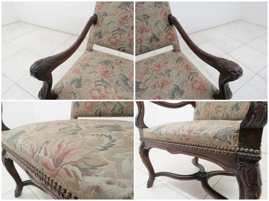 フランスアンティーク アームチェア ウォルナット ゴブラン織り バロック様式 ②