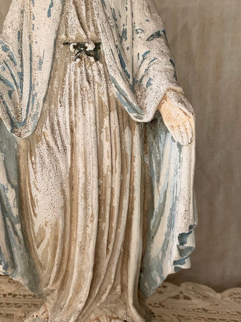 フランスアンティーク 聖母マリア 無限罪のマリア 不思議のメダイ 石膏像