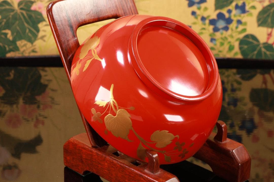 BK128　時代輪島塗　草花図金蒔絵　吸物椀　五客　木製　茶道具 懐石 菓子