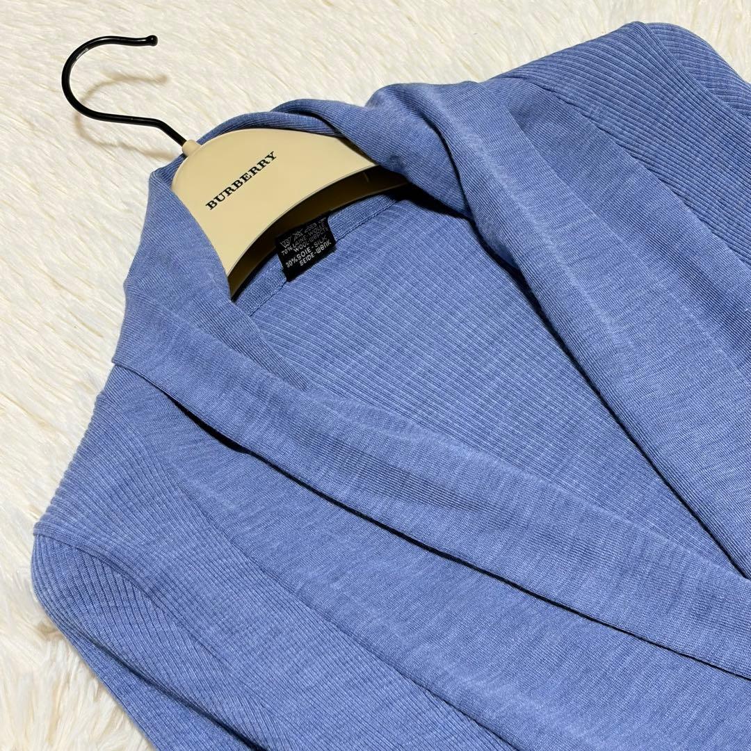 美品　オスカリート　カーディガン　リブ　ミドル丈　ライトブルー