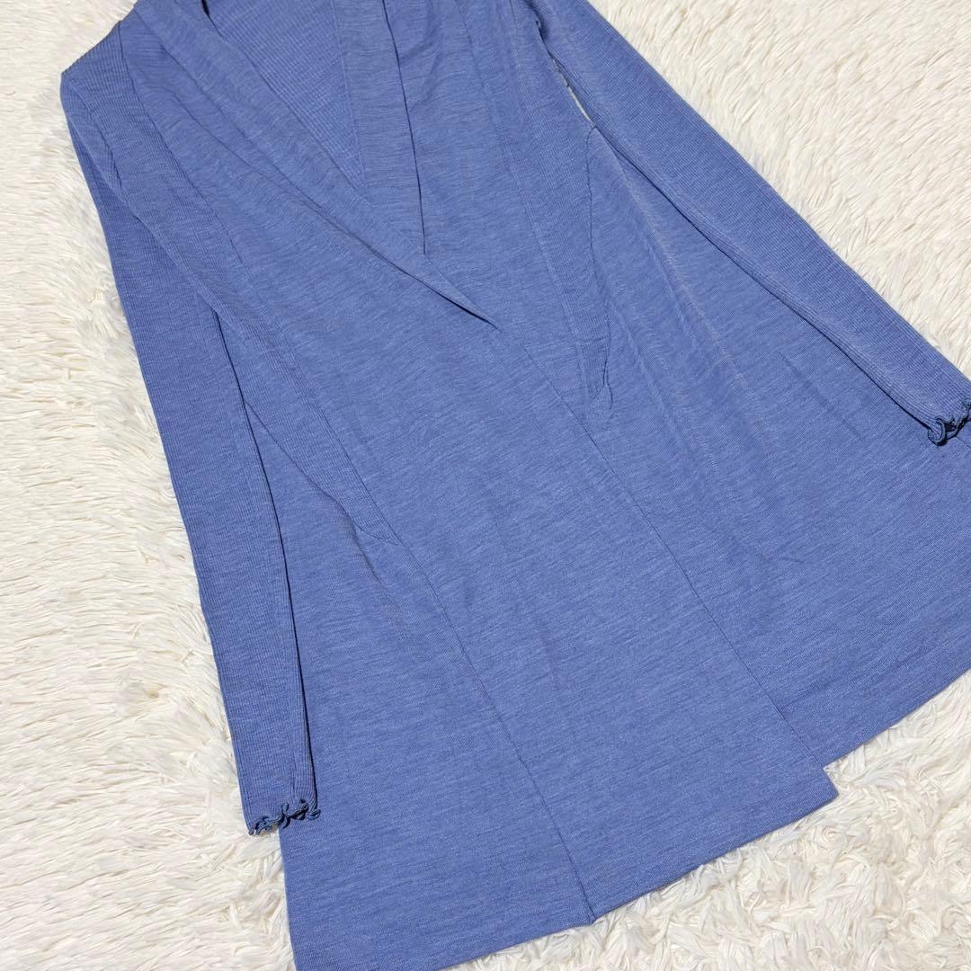 美品　オスカリート　カーディガン　リブ　ミドル丈　ライトブルー