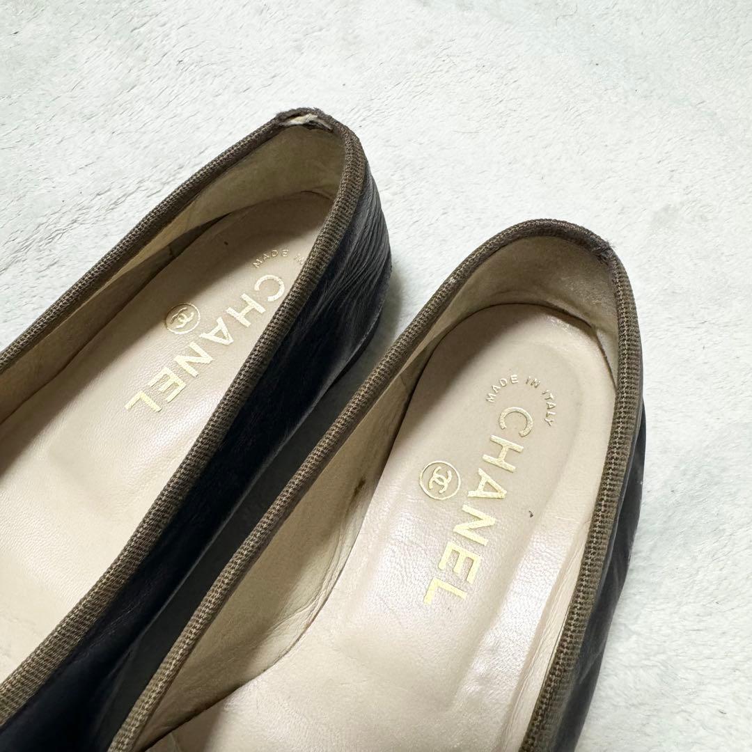 CHANEL シャネル　ブラックバレエシューズ　22cm ブラック　レザー　黒