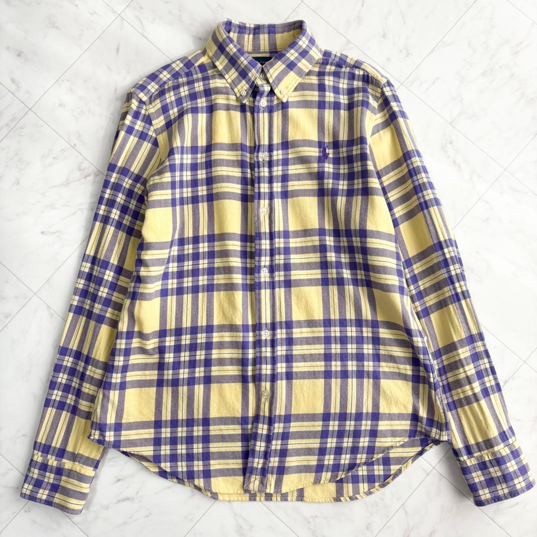 【ラルフローレン】チェックシャツ　ポニーロゴ　コットン　ゆったり　春色　紫　黄色