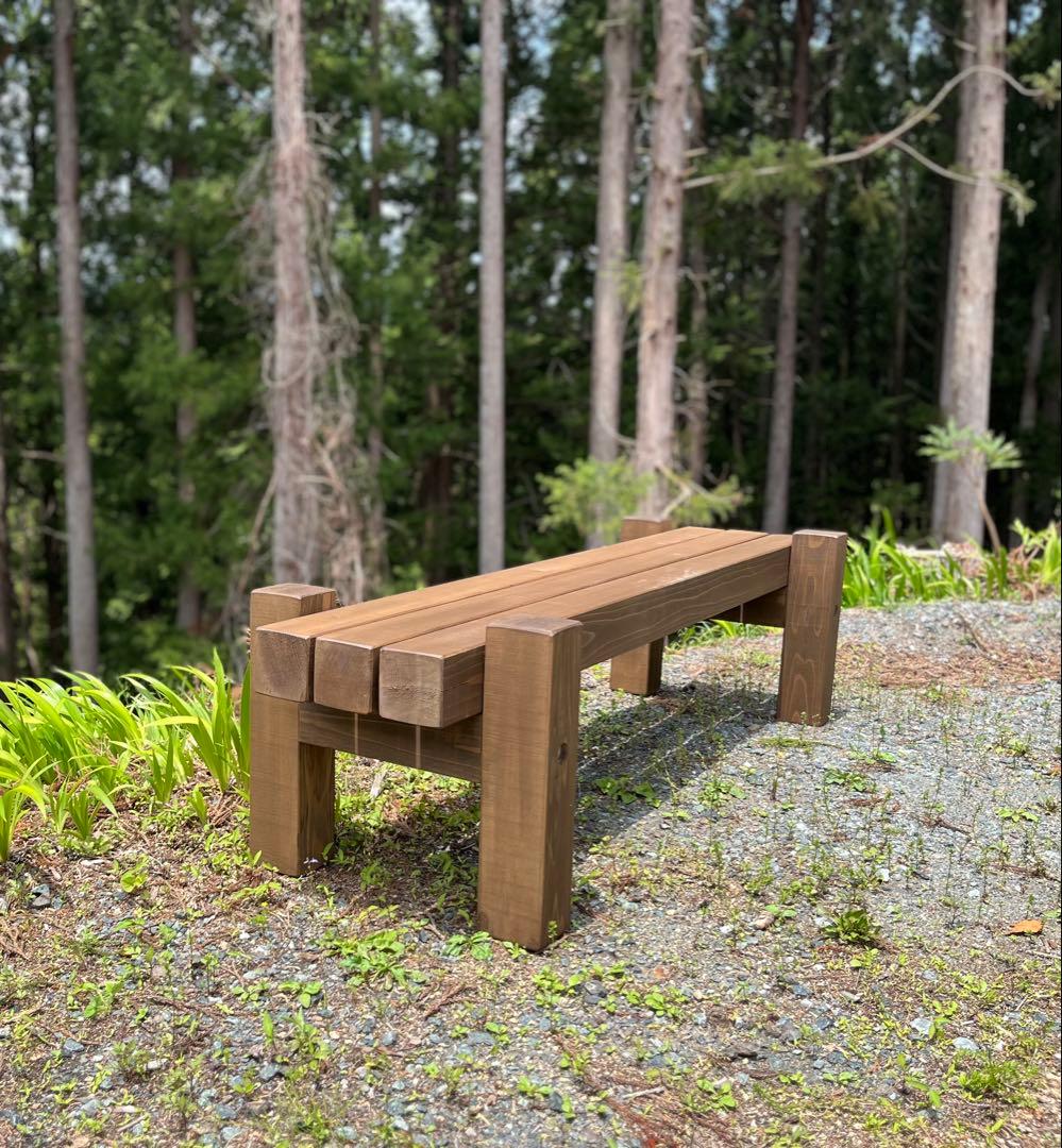 どっしり無垢の140cmフラワーガーデンベンチ 庭 木製