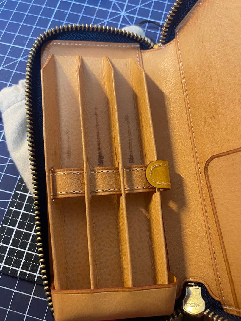 GANZO シンブライドル ジッパーペンケース 3本挿し ネイビー