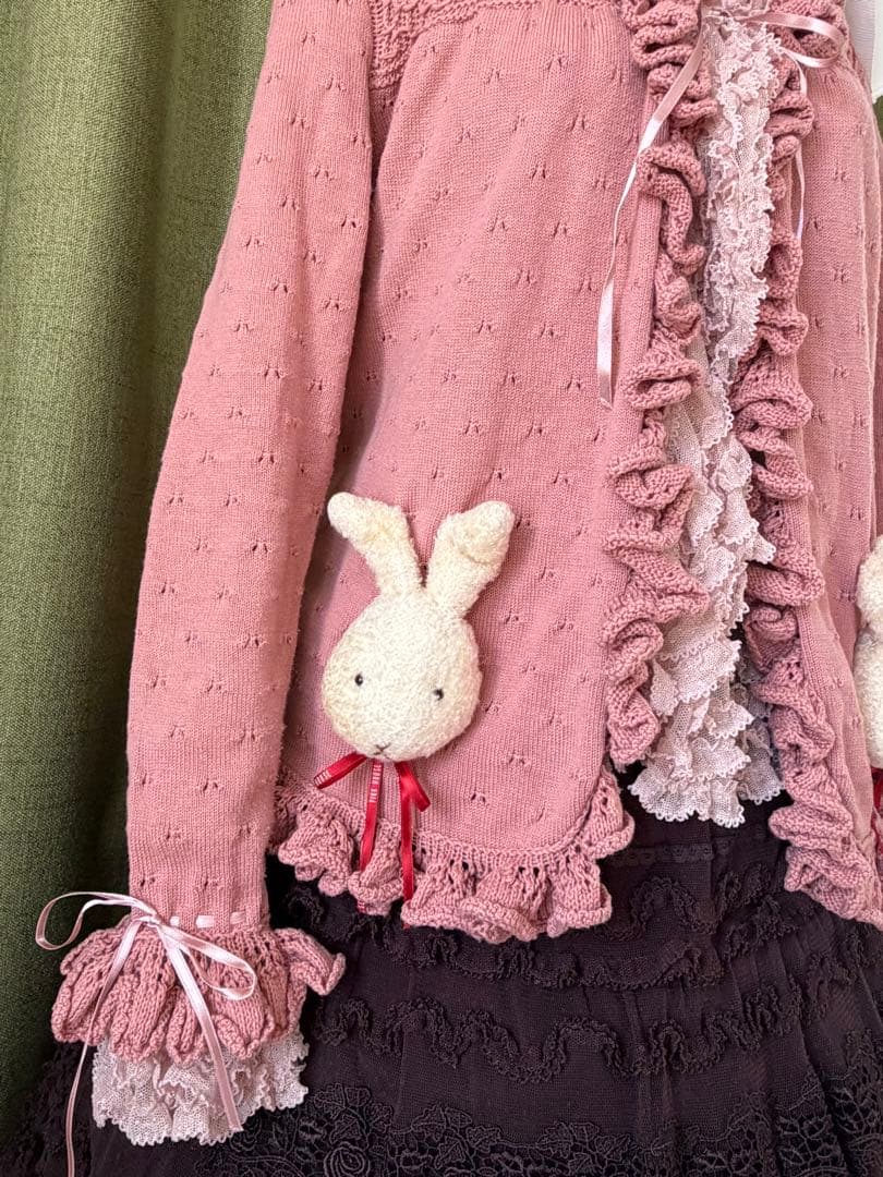 PINK HOUSE ピンクハウス　双子ウサギモチーフ付きピンクカーディガン